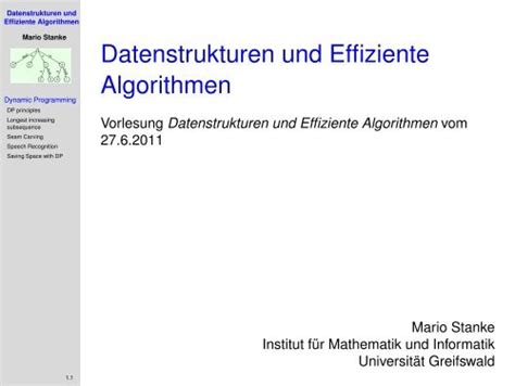 Datenstrukturen Und Effiziente Algorithmen Bioinformatics Greifswald