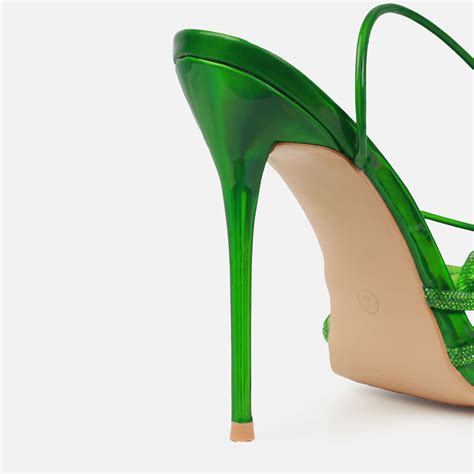 Tasha Ghouri Diamonique Green Diamante Lace Up Heels SIMMI London