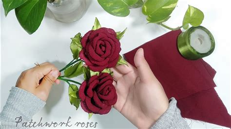 D I Y Patchwork Roses Fabric Roses Easy Bunga Mawar Kain Perca