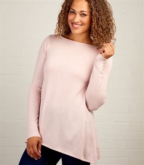 Pale Pink Womens Cashmere Merino Hanky Hem Jumper Woolovers Uk