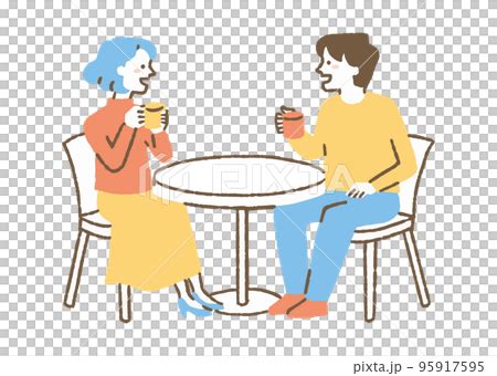 コーヒーを飲みながら会話する男女二人 色のイラスト素材 95917595 PIXTA