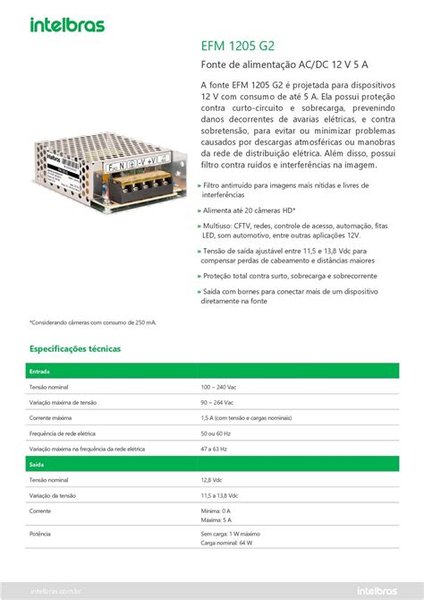 CONVERSOR AUT AC DC 12 8V 5A EFM 1205 G2 Intelbras