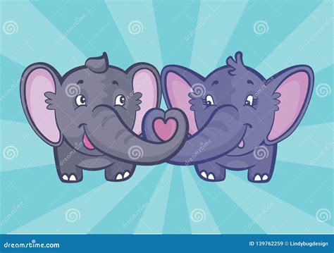 Two Cute Elephants For Valentine S Card Stock Illustration