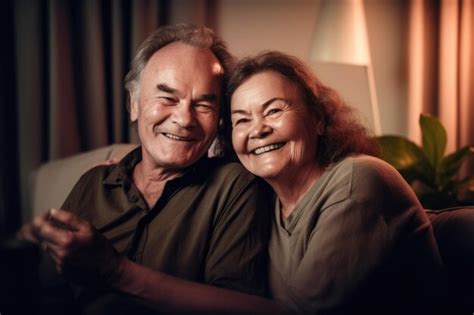 Premium Photo Happy Mature Scandinavian Couple Sitting On Sofa At