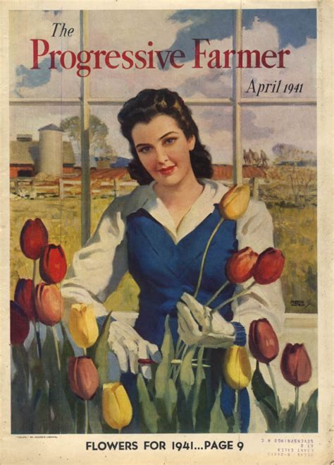 Progressive Farmer Cover 4 1941 Pretty Girl Picking Tulips By Andrew Loomis