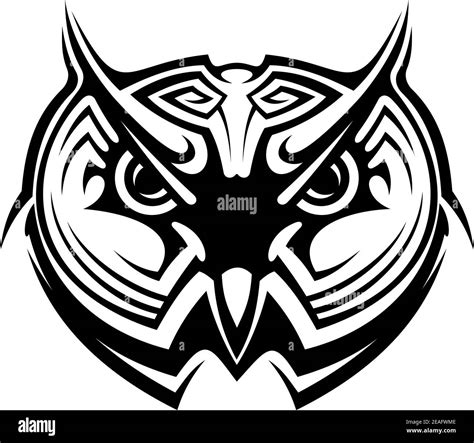 Tribal Owl Tattoo For Mascot Design In Black And White Stock Vector