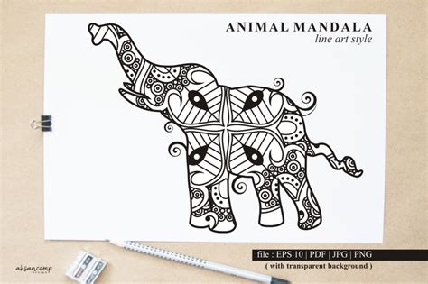 Elephant Mandala Vector Line Art Style By Ahsancomp Studio | TheHungryJPEG