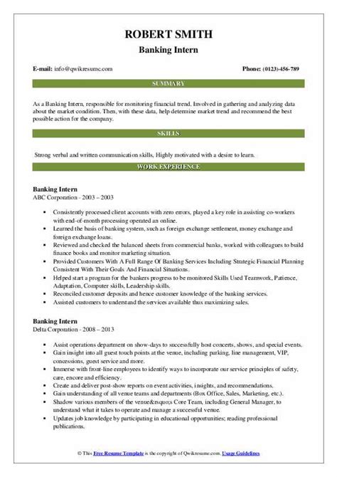 Banking Intern Resume Samples Qwikresume