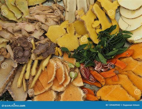 Several Tropical Herbal Ingredients Are On The Tray Stock Photo Image