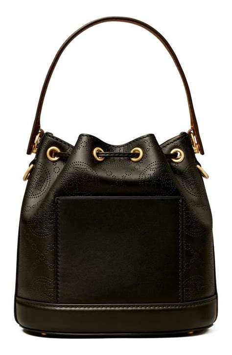 Tory Burch T Monogram Perforated Leather Bucket Bag In Black Modesens