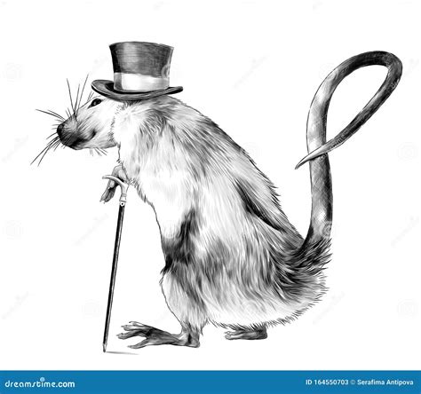 Mouse Gentleman In Hat And With Cane In Paws Standing On Hind Legs Full Length Turned Sideways ...