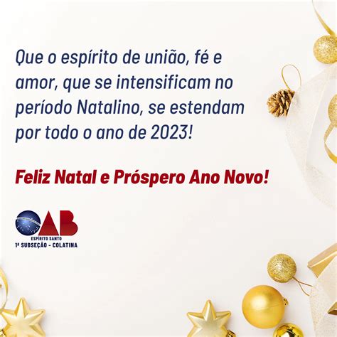 Feliz Natal e Próspero Ano Novo OAB 1ª Subseção Colatina ES