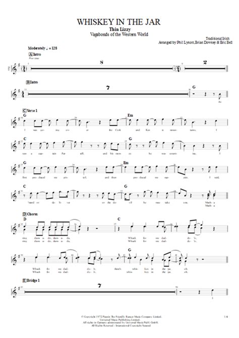 Whiskey In The Jar Tab By Thin Lizzy Guitar Pro Guitars Backing