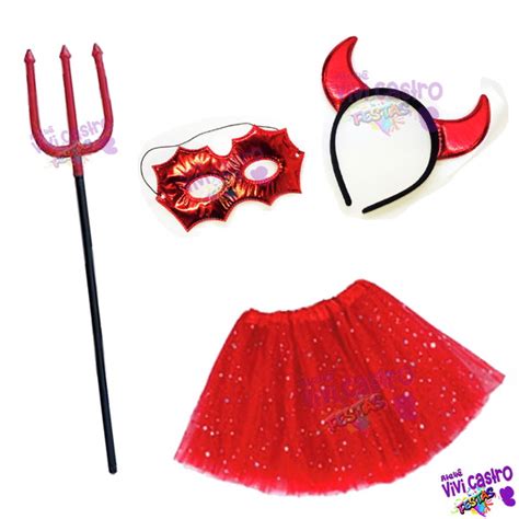 Kit Diabinha Fantasia Brilho 40cm Vermelho Elo7