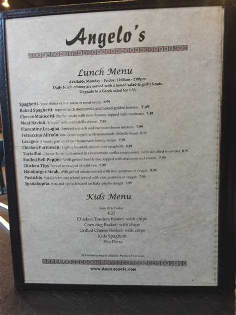 Menu At Angelo S Greek And Italian Pizzeria Batesburg Leesville