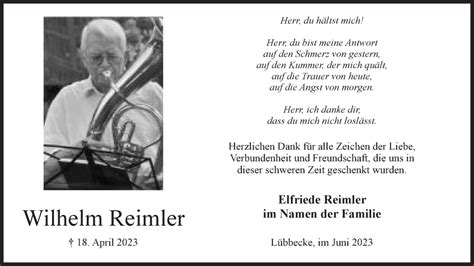 Traueranzeigen Von Wilhelm Reimler Trauer Mt De