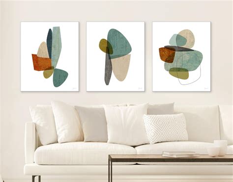 Mid Century Modern Canvas Art Set Of Large Abstract Canvas Wall Art