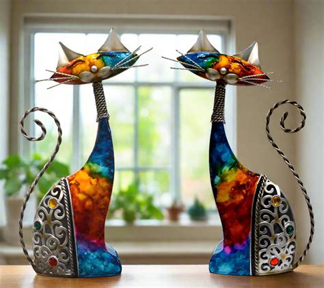 Multicoloured Metal Cat Ornament Left Facing