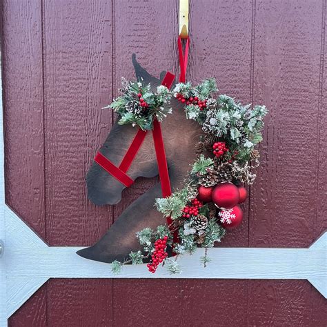 Christmas Wreath Horse Wreaths Wreath For Front Door Red Etsy