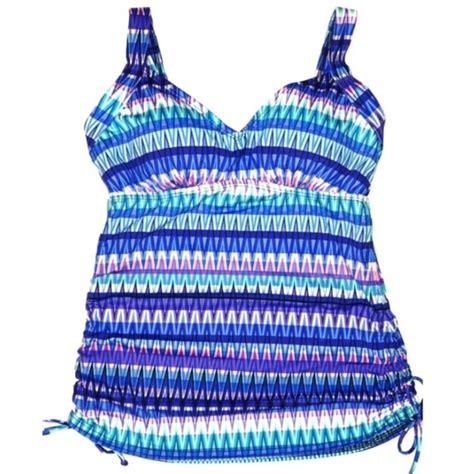 24th And Ocean Swim 24th Ocean Zigzag Tankini Swim Top Swimwear Underwire Tummy Coverage New