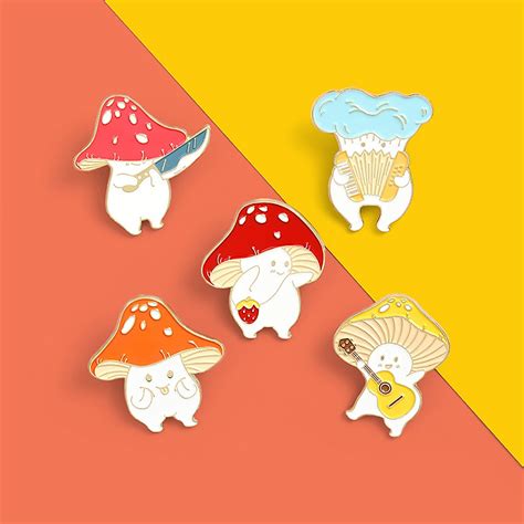 Buy 1 Get 1 Free Cute Mushroom Enamel Pin Hand Brooch Cute Etsy