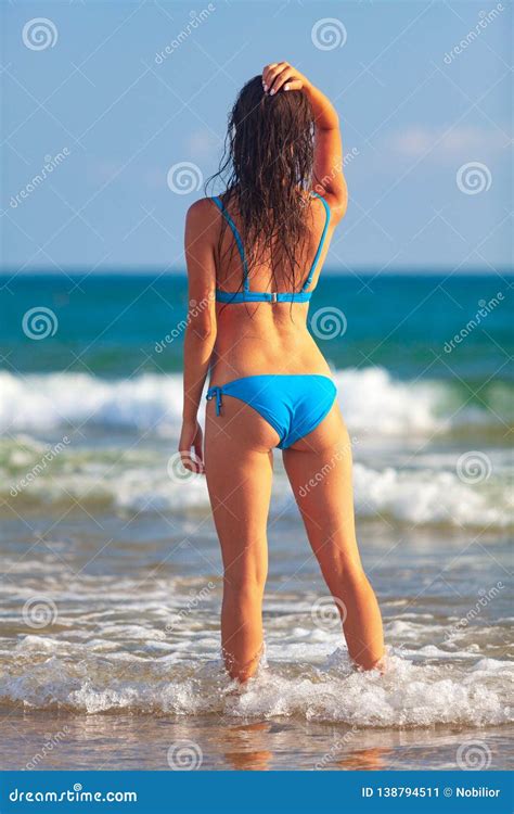 Pretty Woman In Blue Bikini Posing Stock Image Image Of People Body