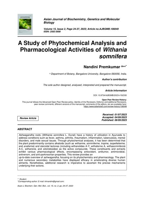 PDF A Study Of Phytochemical Analysis And Pharmacological Activities