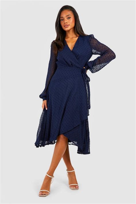 Dobby Wrap Midi Dress Boohoo Uk