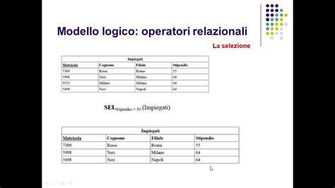 Operazioni Relazionali La Selezione Youtube