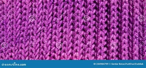 Handmade Knitted Fabric Purple Wool Background Texture Stock Image