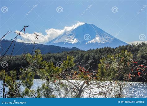 Winter Landscape With Mount Fuji Village And Lake Nature Of Japan