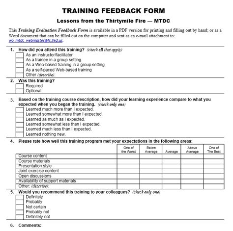 13 Free Sample Training Feedback Form Printable Samples