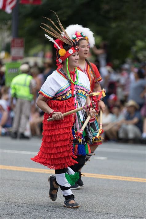 Taiwanese Women in Traditional Costume, with Taiwanese Flags Editorial ...