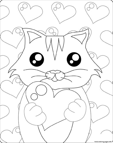 Cute Kitten With Heart St Valentines Coloring Page Printable