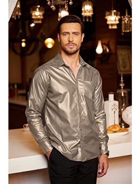 Buy Coofandy Mens Shiny Metallic Shirt 70s Disco Party Long Sleeve