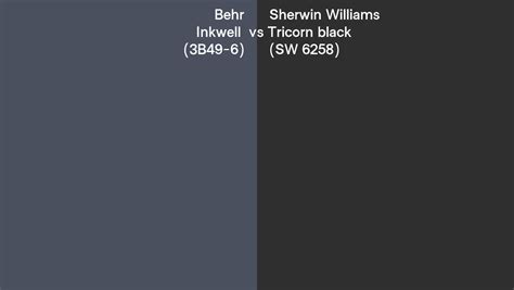 Behr Inkwell 3b49 6 Vs Sherwin Williams Tricorn Black Sw 6258 Side