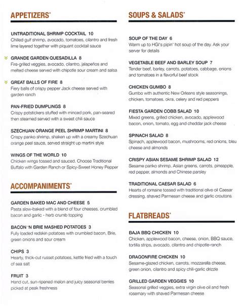 The Garden Grille And Bar Hilton Riverwatch Menu Menusinla Lewiston