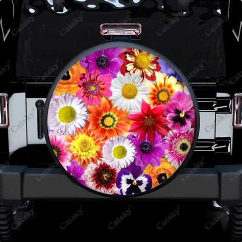 Daisy Flowers Floral Print Spare Tire Cover Waterproof Tire Wheel