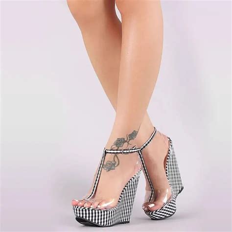 Eilyken New Summer Pvc Transparent Platform Wedges Gingham Sandals