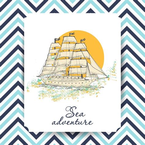 Marine Holidays Cards With Ship Stock Vector Illustration Of Water