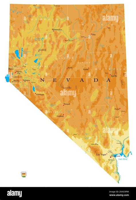 Mappa Fisica Molto Dettagliata Del Nevada In Formato Vettoriale Con