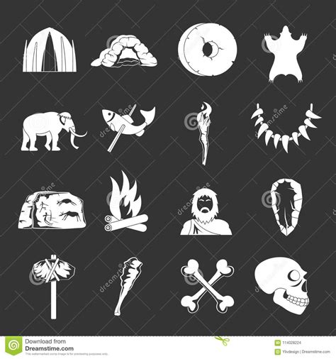 Vector Gris Fijado Iconos Del Hombre De Las Cavernas Ilustraci N Del