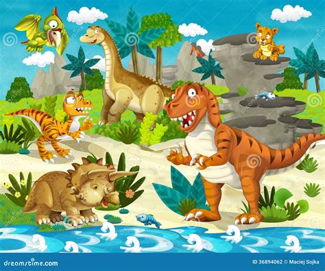 The Dinosaur Land - Illustration For The Children Stock Photography ...