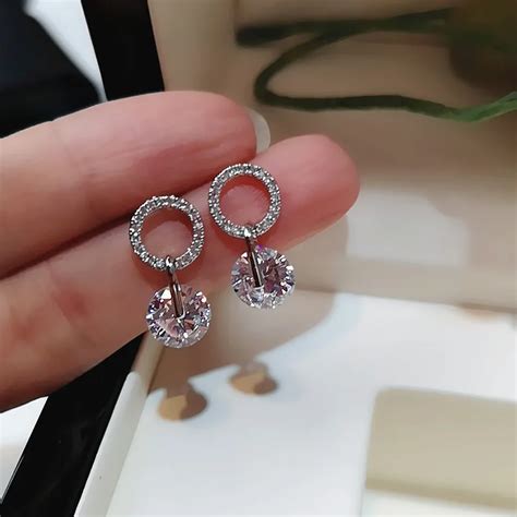 Pure Silver Earrings For Women Super Shining Round Cz Stone Stud