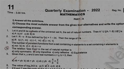 11th Maths Quarterly Exam Question Paper 2023 Youtube