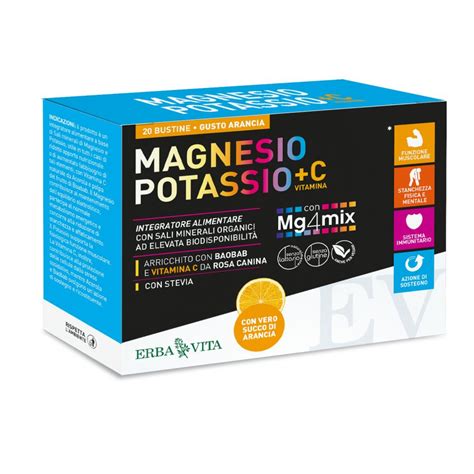 Erba Vita Magnesio E Potassio Vitamina C Gusto Arancia 20 Bustine Integratore Di Sali Minerali