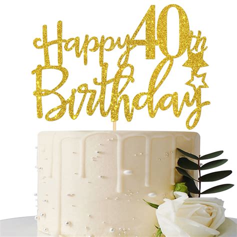 Buy Gold Glitter Happy 40th Birthday Cake Topper Hello 40 Cheers To 40