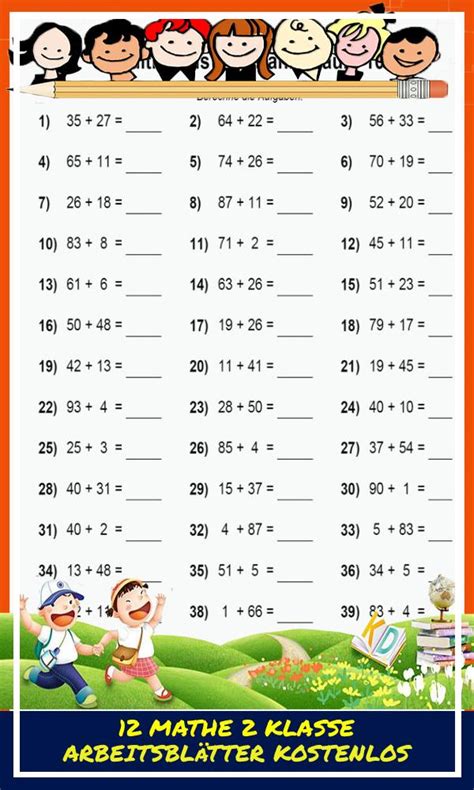 12 Mathe 2 Klasse Arbeitsblätter Kostenlos Mathe Arbeitsblätter