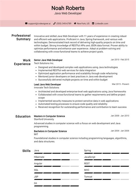 12 Java Web Developer Resume Examples For 2024 Top CV Skills