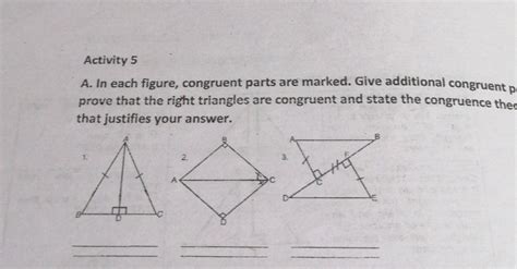 Solved Activity 5 A In Each Figure Congruent Parts Are Marked Give